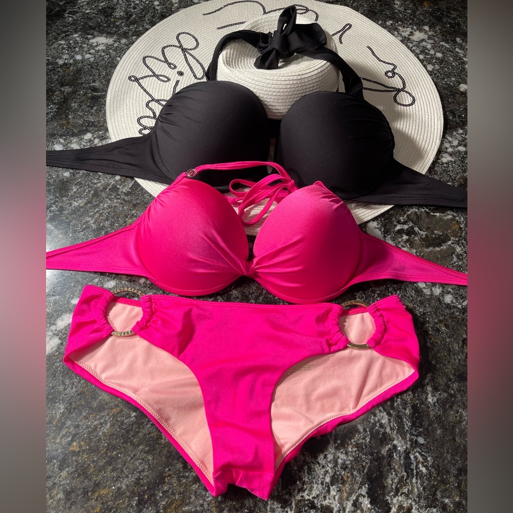 VS bikini bombshell 34D and push-up hot pink 34D plus M bottoms
